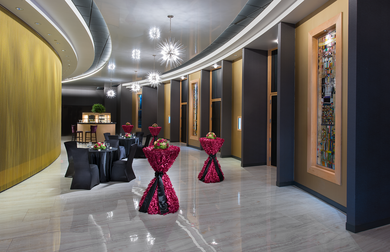 MotorCity Casino Hotel convention center lobby decorated for a wedding reception