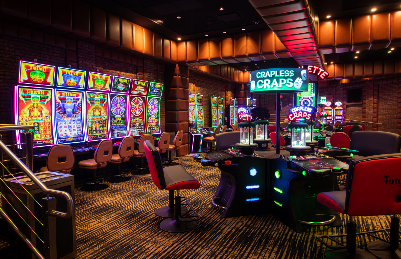 Smoking slots area with electronic table games and slot machines at MotorCity Casino Hotel