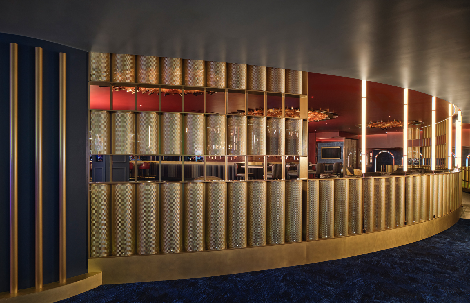 Gold railing surrounding The Wagner at MotorCity Casino Hotel