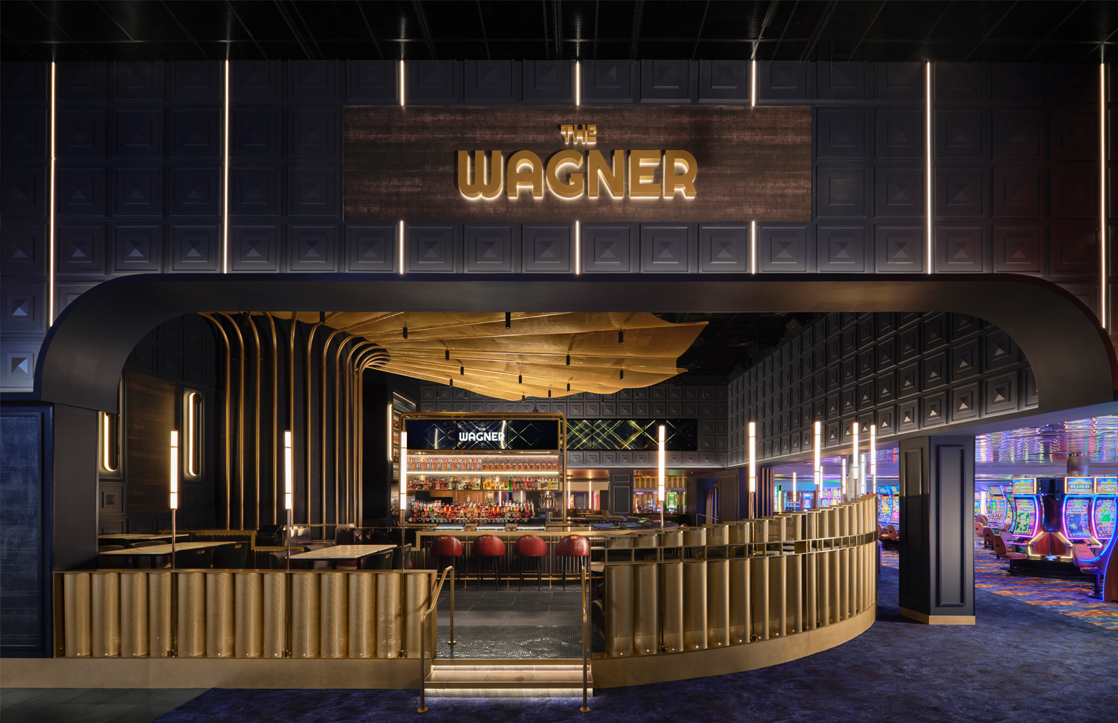 Alternate entrance to The Wagner at MotorCity Casino Hotel with overhead signage